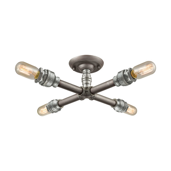 Elk Lighting Cast Iron Pipe 4-Lght Semi Flsh in Zinc (Optional Shades Available) 10686/4